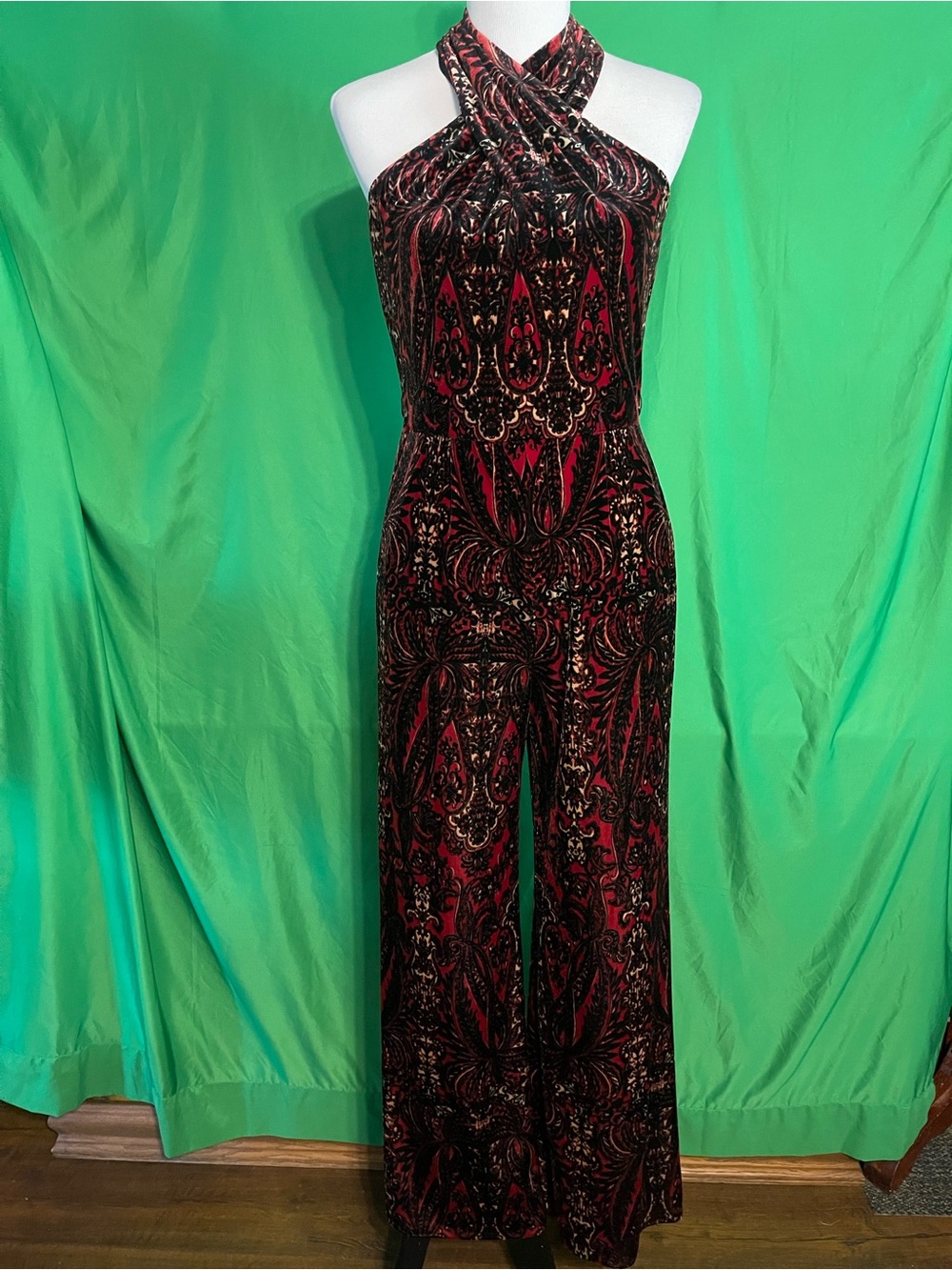 Tamari ASL Halter Neck Printed Jumpsuit in Red and Black